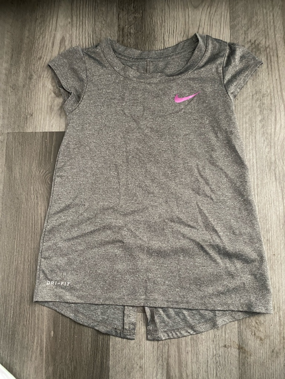 Nike Gray Short-Sleeve Dri-FIT Tee with Pink Swoosh